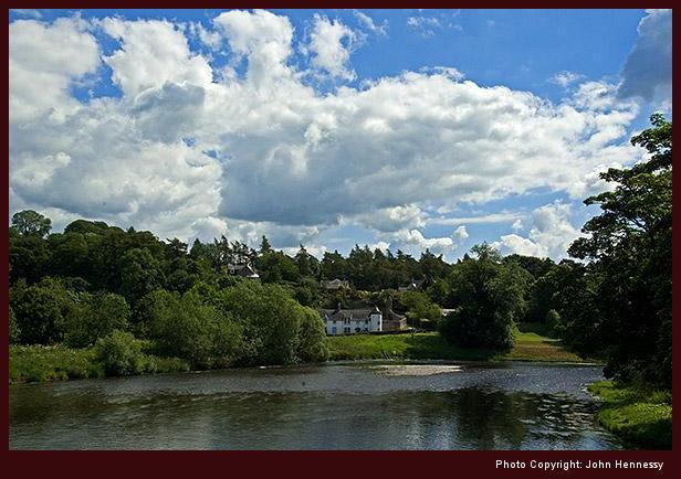 Looking South Along the River Tweed near Dryburgh, Borders, Scotland