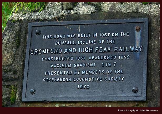 Plaque commemorating former High Peak Railway, Goyt Valley, Whaley Bridge, Derbyshire, England