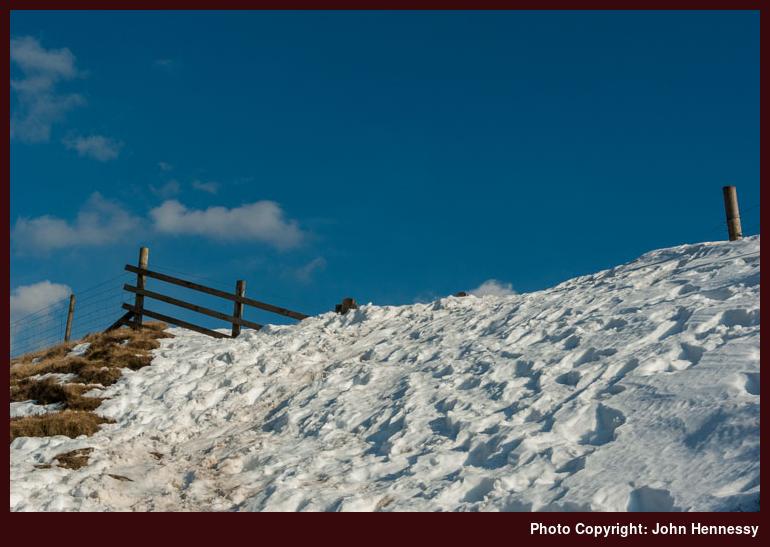Snow Bank across Doctor's Gate Path, Glossop, Derbyshire, England
