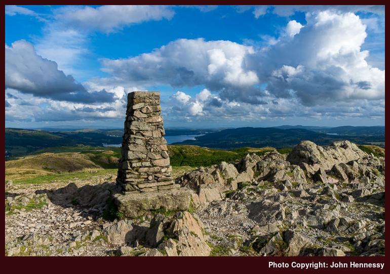 Looking south from the trig pillar on Loughrigg Fell, Ambleside, Cumbria, England