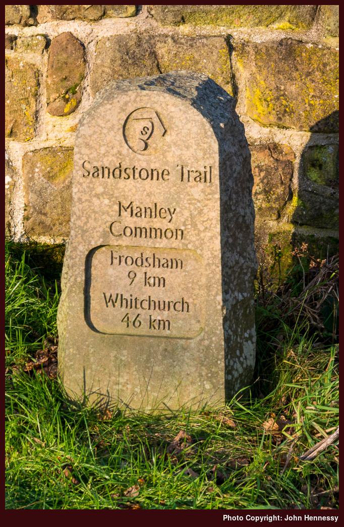 Sandstone Trail Milepost at Manley Common, Cheshire, England