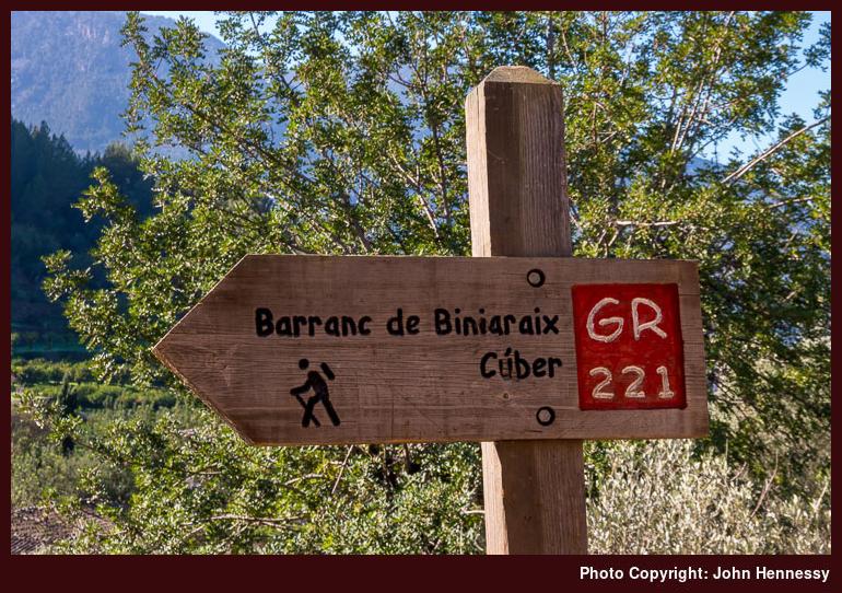 Sign for Barranc de Biniaraix and Cúber, Biniaraix, Mallorca, Spain