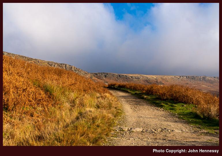 Final approach to Stanage Edge, Hathersage, Derbyshire, England