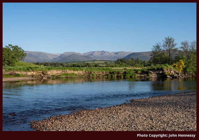Looking east from the River Spey, Aviemore, Cairngorms National Park, Scotland