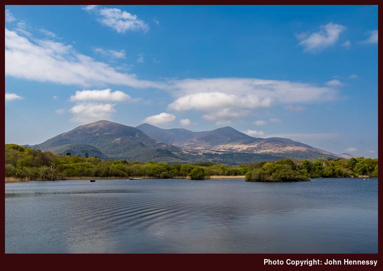 Shehy Mountain and Tomies Mountain from Ross Bay, Lough Leane,<br /> Killarney, Co. Kerry, Éire