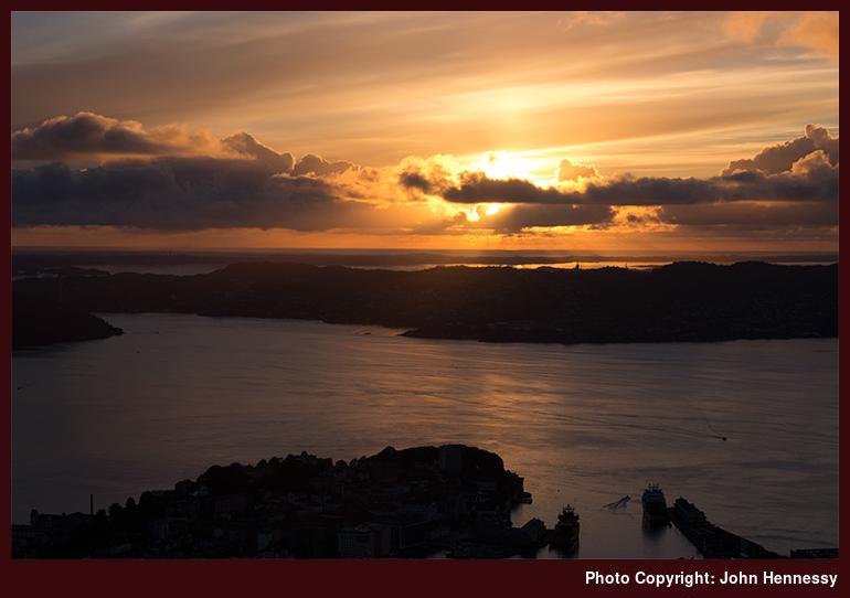 Byfjorden at Sunset, Bergen, Hordaland, Norway