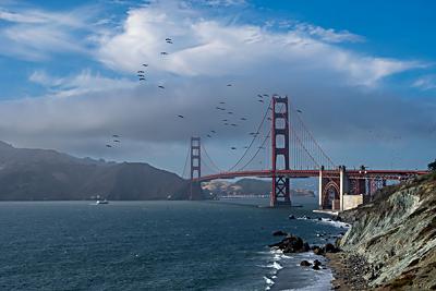 Golden Gate Bridge from near Marshall's Beach, San Franscisco, California, U.S.A.